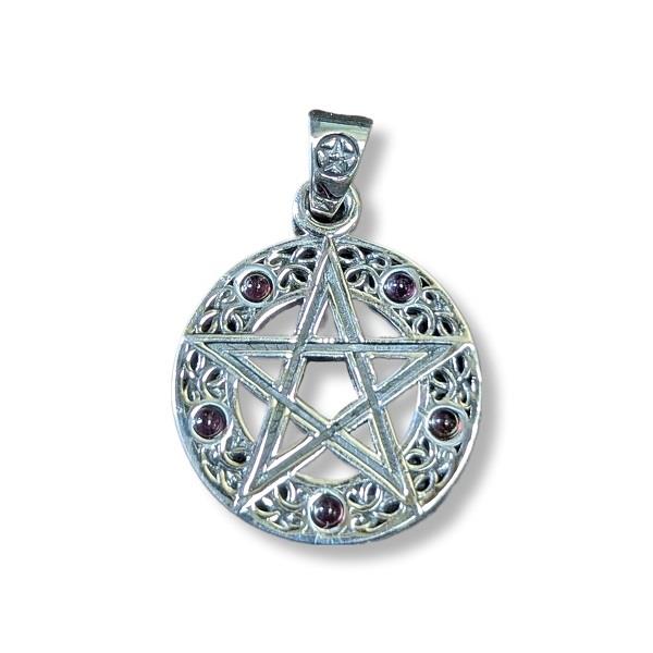 Pendant Garnet Pentacle Sterling Silver