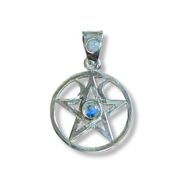 Pendant Rainbow Moonstone Pentacle Sterling Silver