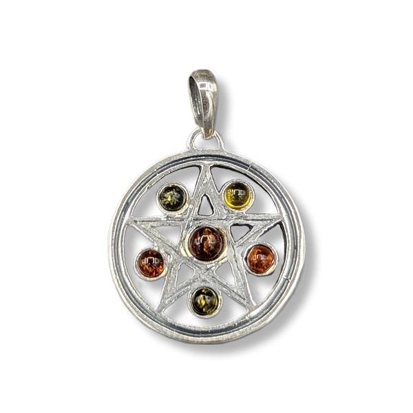Pendant Amber Pentacle Sterling Silver