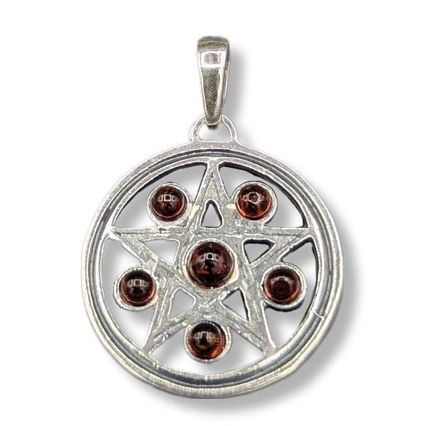 Pendant Amber Pentacle Sterling Silver