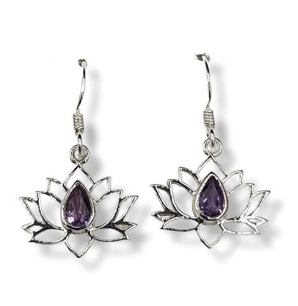 Earrings Amethyst Lotus Sterling Silver