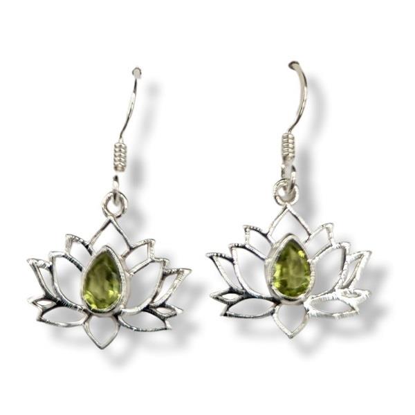 Earrings Peridot Lotus Sterling Silver