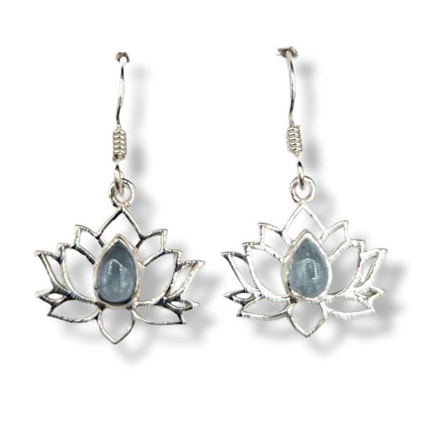 Earrings Aquamarine Lotus Sterling Silver