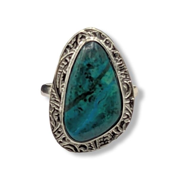 Ring Chrysocolla Azurite Malachite Turquoise Sterling Silver Size 9