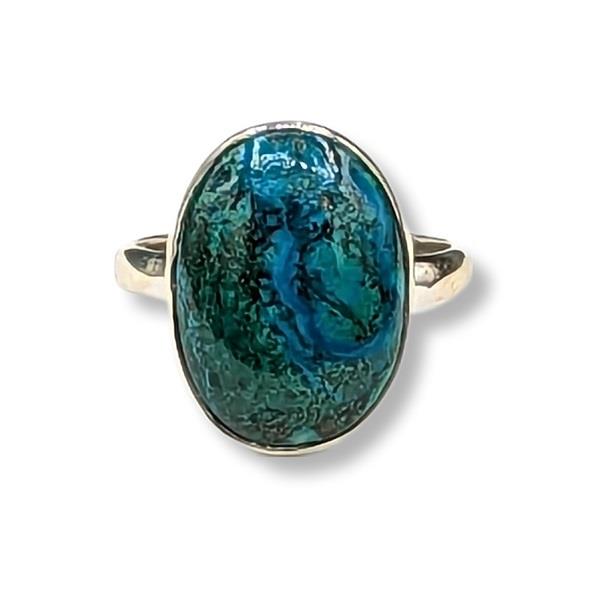 Ring Chrysocolla Azurite Malachite Turquoise Sterling Silver Size 8