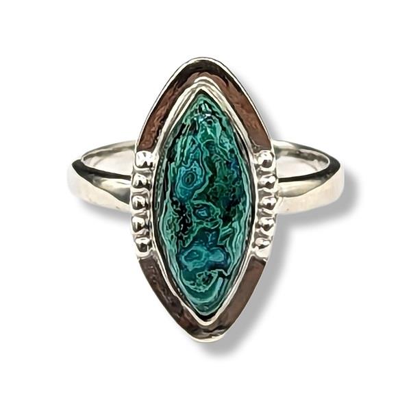 Ring Chrysocolla Azurite Malachite Turquoise Sterling Silver Size 8