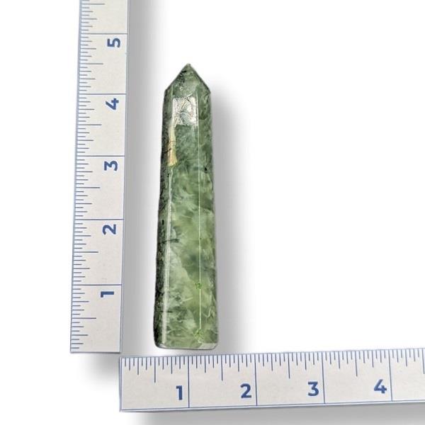 Prehnite with Black Epidote Polished Point 86g Approximate