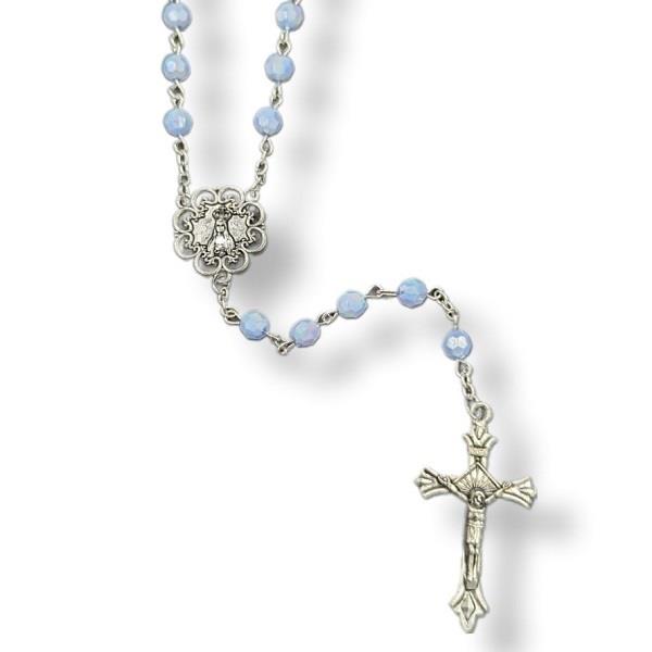 Rosary Blue Faceted Glass with Silver Crucifix