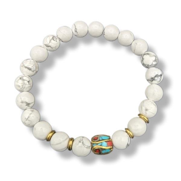 8mm Bracelet Howlite Himalayan Guru Bead