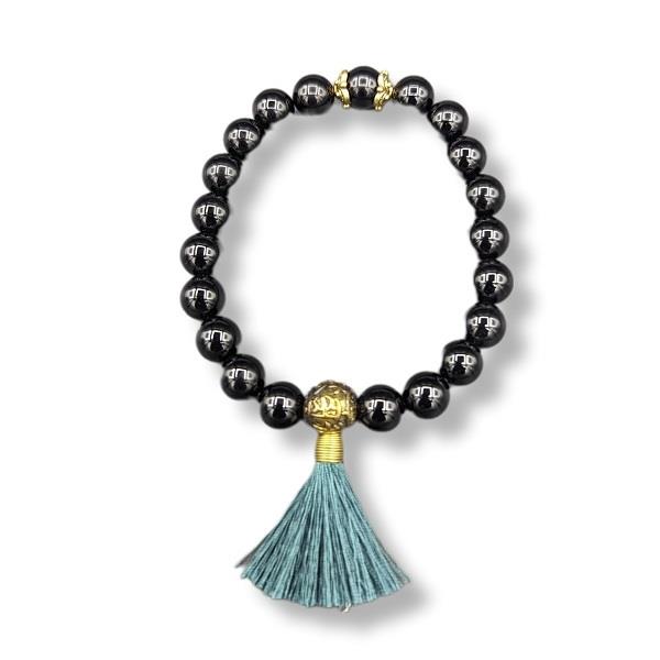 8mm Bracelet Onyx OMPH with Tassel