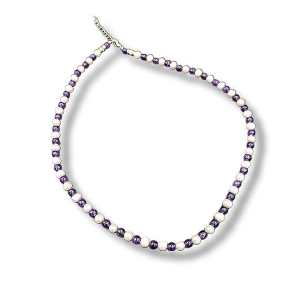 6mm Necklace Amethyst & Pearl