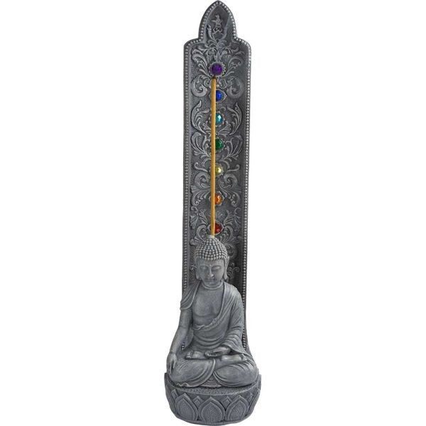 11.5" Incense Burner Buddha with Chakra Gems