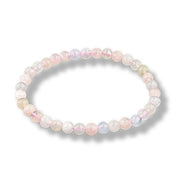 Beaded bracelet with pastel-colored beads on a white background