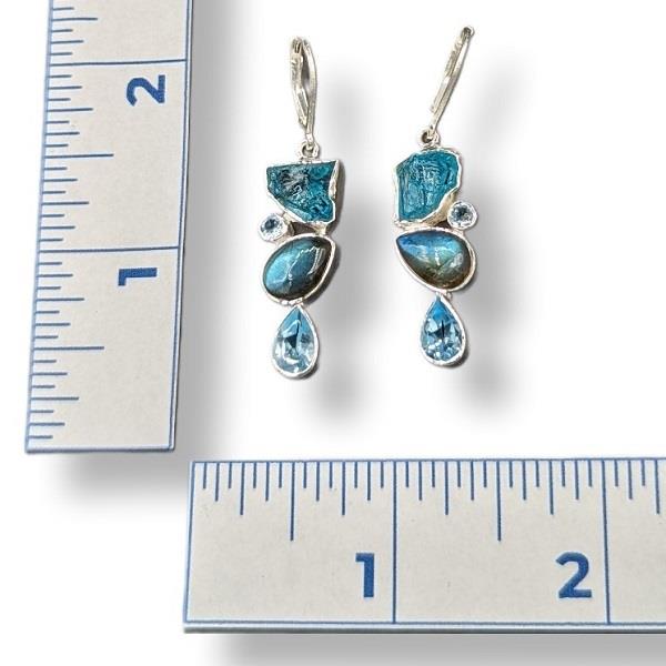 Earrings Labradorite Blue Topaz Apatite Sterling Silver