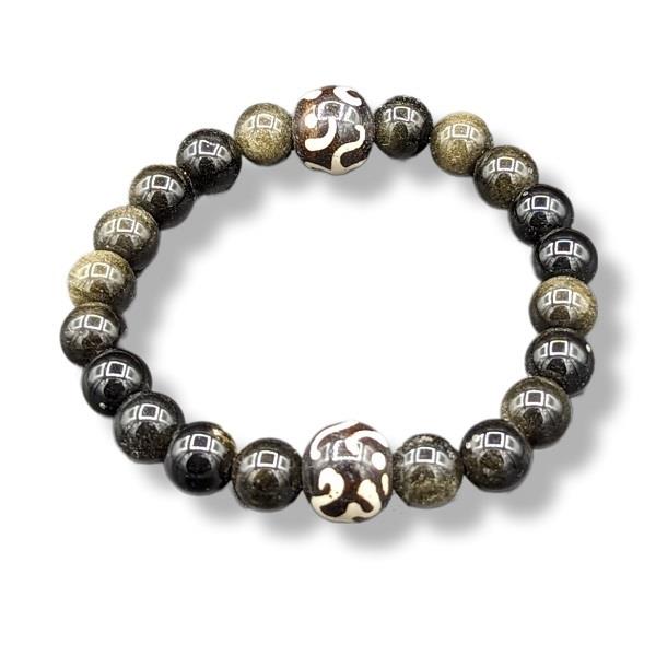 8mm Bracelet Goldsheen Obsidian & Om