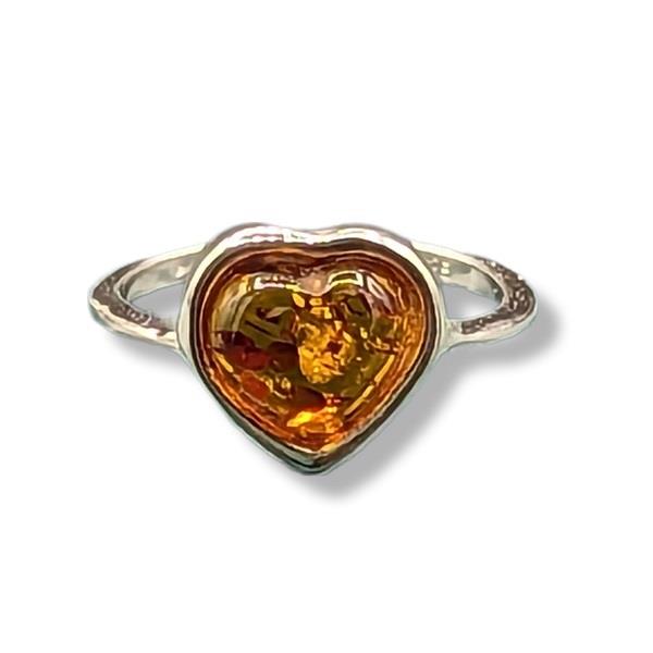 Ring Amber Heart Sterling Silver