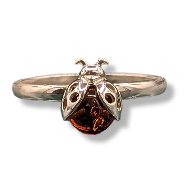 Ring Amber Ladybug Sterling Silver