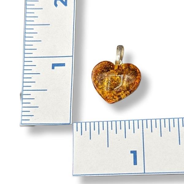 Pendant Amber Heart Sterling Silver