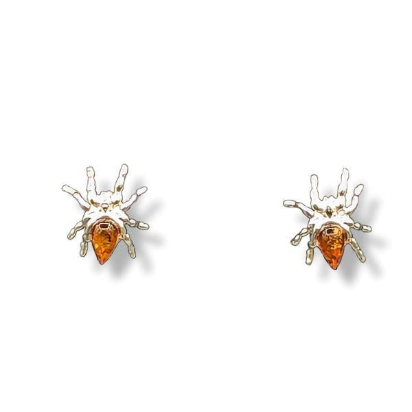 Earrings Amber Spider Sterling Silver Stud