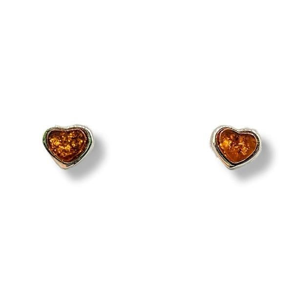 Earrings Amber Heart Sterling Silver Stud