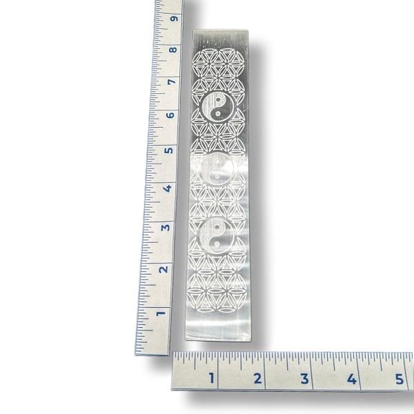 Selenite 8" Ruler Etched Yin Yang