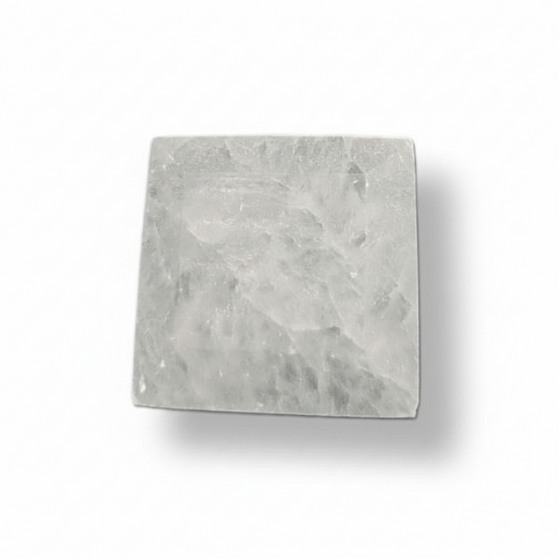 A square selenite plate, shown on a clean white background with a soft drop shadow.