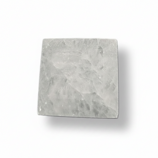 A square selenite plate, shown on a clean white background with a soft drop shadow.