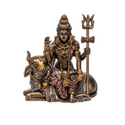 Statue of a deity sitting on a bull with a trident, on a white background