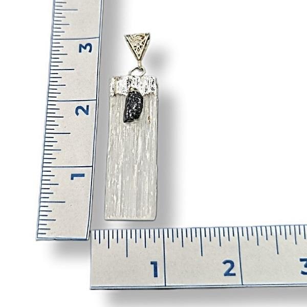 Pendant Selenite Raw Black Tourmaline Cap