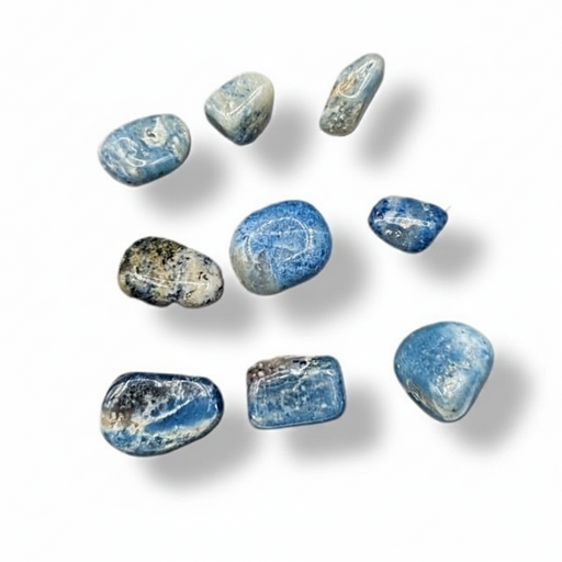 Blue and white marbled stones with on a white background