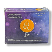 Crystal kit packaging for Leo zodiac sign on a white background