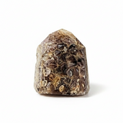 A raw amethyst crystal cluster with natural rough edges and internal inclusions, displayed on a clean white background.