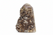 A raw amethyst cluster tower  on a white background.