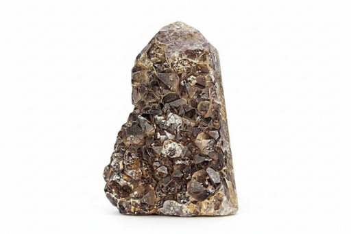 A raw amethyst cluster tower  on a white background.