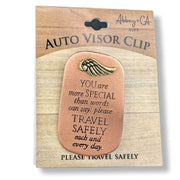 Auto visor clip with motivational message and wing design on packaging