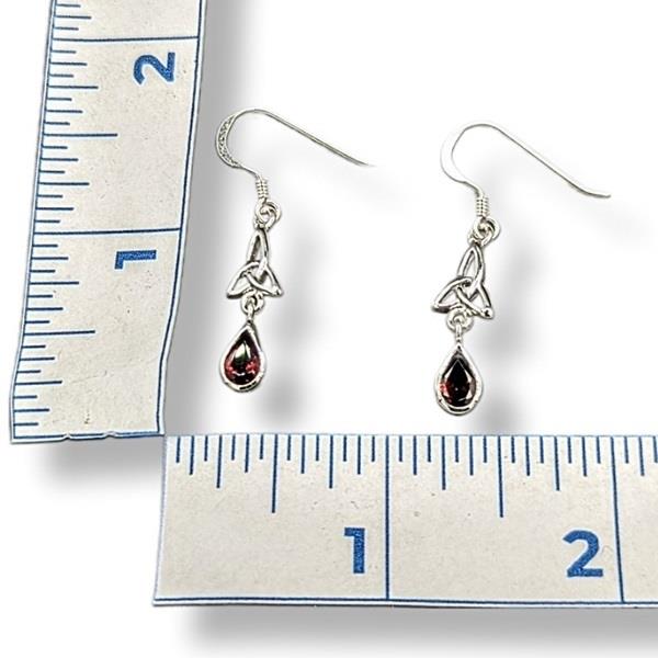 Earrings Garnet Triquetra Sterling Silver