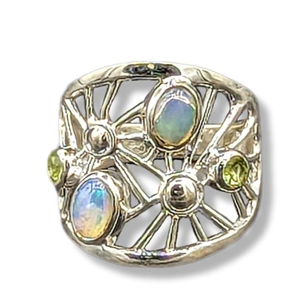 Ring Opal & Peridot Sterling Silver Size 7