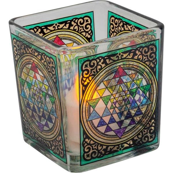 Glass Square Candle Holder Sri Yantra