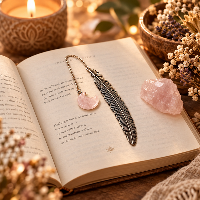 Bookmark Feather with Rose Quartz