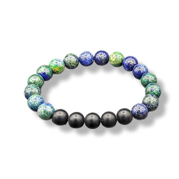 10mm Bracelet Azurite Black Agate Mens