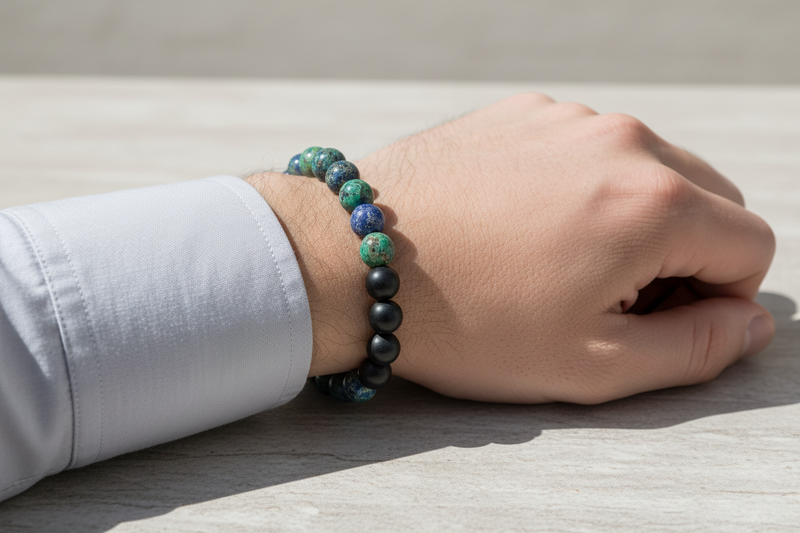 10mm Bracelet Azurite Black Agate Mens