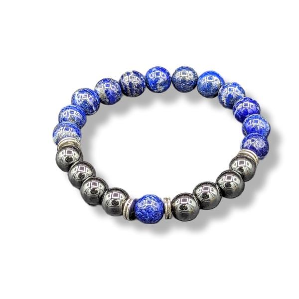 10mm Bracelet Lapis Lazuli Hematite Mens