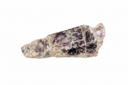 Amethyst crystal with natural inclusions, displayed on a solid white background.