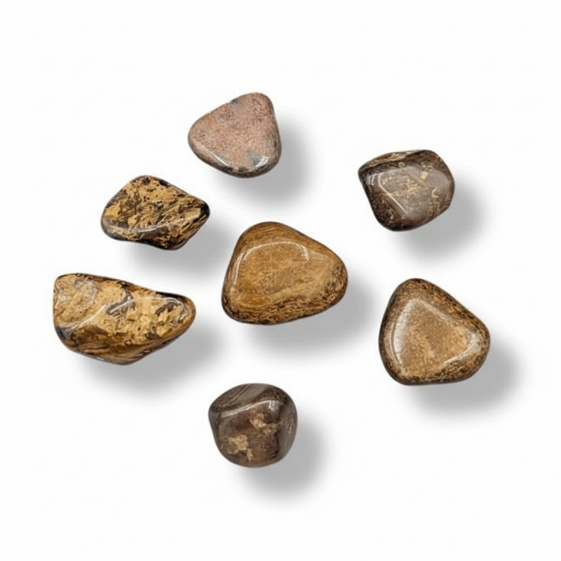 Set of brown stones on a white background