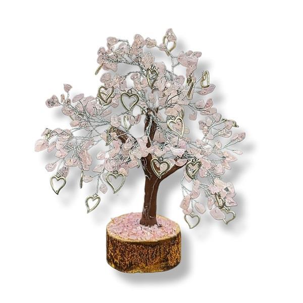 Rose Quartz Gemstone Tree with Hearts