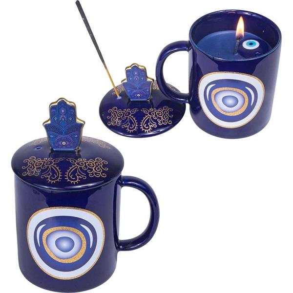 Mug Candle and Incense Holder Fatima Hand with Evil Eye