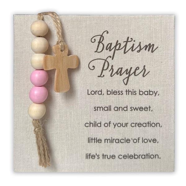 Plaque with Beads Baptisum Prayer Pink