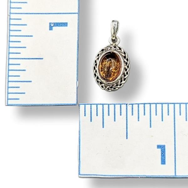 Pendant Amber Celtic Sterling Silver