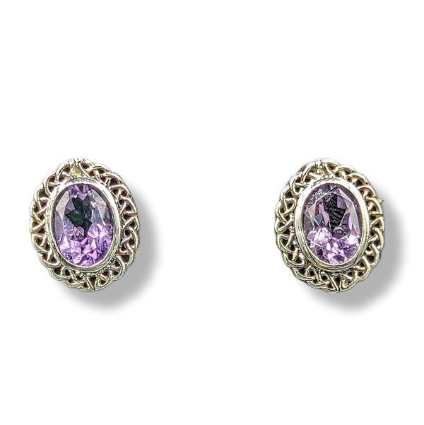 Earrings Amethyst Celtic Stud Sterling Silver