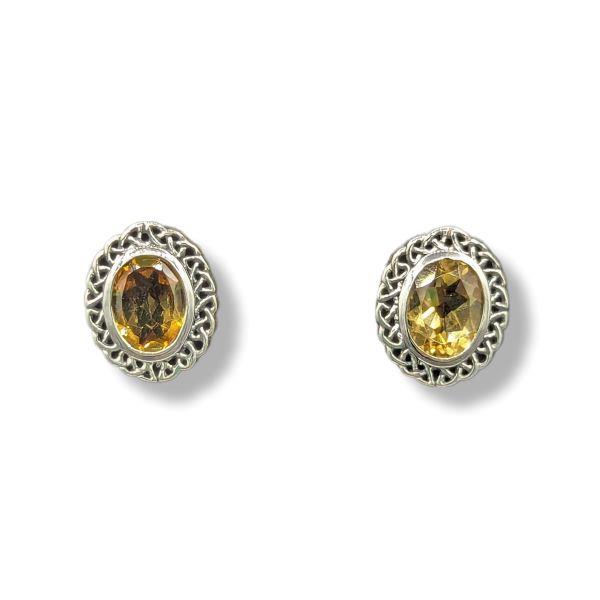 Earrings Citrine Celtic Stud Sterling Silver